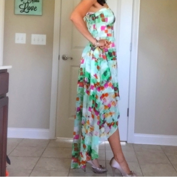 Guess Dresses & Skirts - Y2K Guess Abstract Watercolor High Low Strapless Party Cocktail Dress